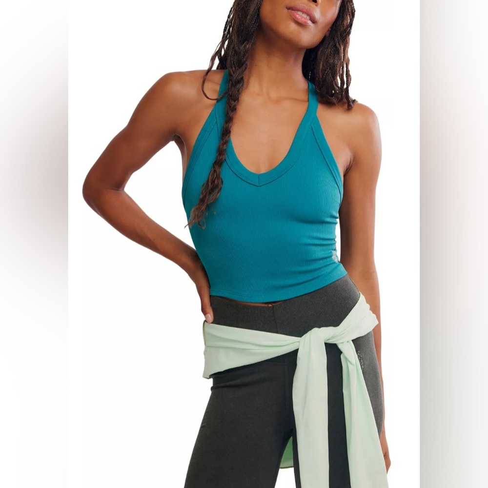 FP Movement by Free People Teal Ribbed Halter Tank